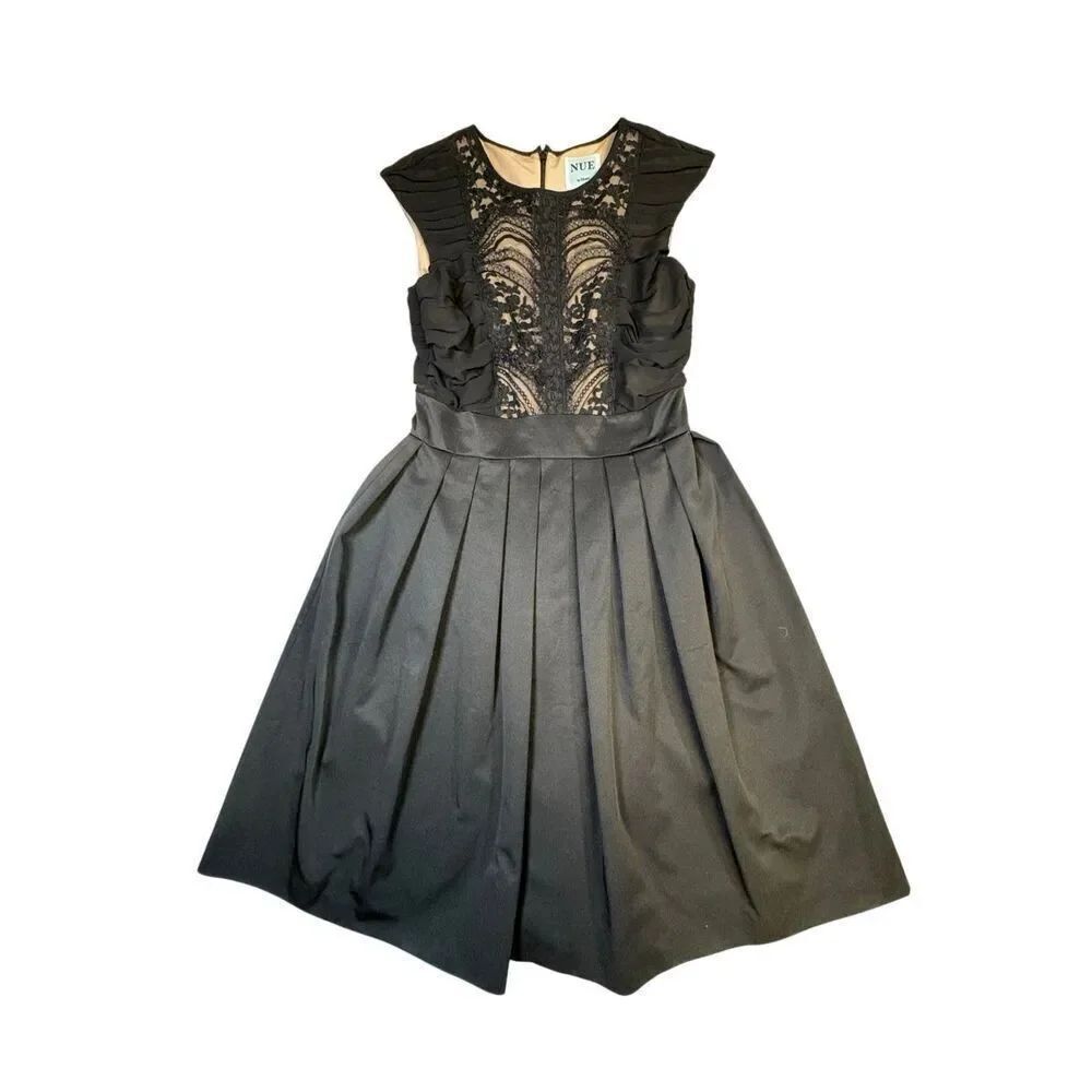 NUE by Shani Lace Fit & Flare Dress Women 4 Black Cocktail Wedding Party